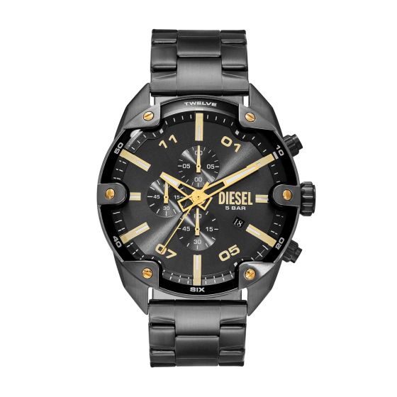 Mens Spiked Chronograph Gunmetal Stainless Steel Watch Gray Dial