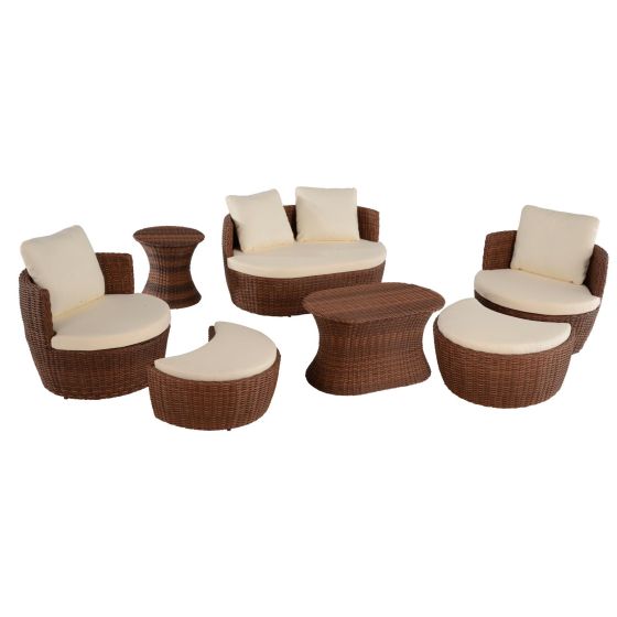 Romantic Collection - Outdoor 7-Piece Ottoman Set - Dark Brown, Beige