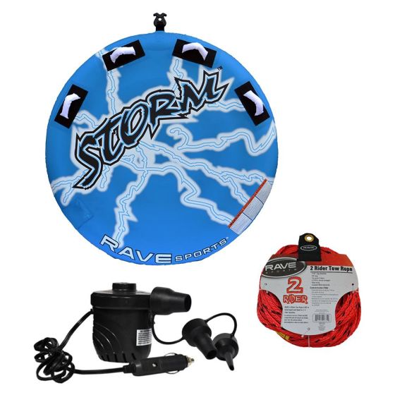 RAVE Sports - Storm Towable, 1-Section 2-Rider Tow Rope, & High Pressure DC12V Electric Pump