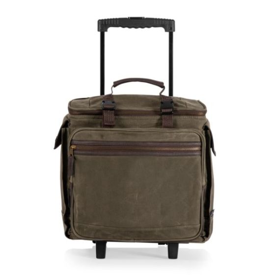 Somm - 12 Bottle Wine Bag - Khaki Green with Brown Accents