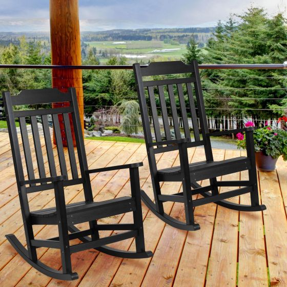2 Pack All-Weather Rocking Chair in Black Faux Wood - Patio and Yard Furniture
