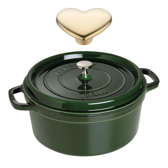 7qt Cast Iron Round Dutch Oven w/ Heart Knob Basil