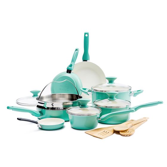 Rio Ceramic Non-Stick 16-Piece Cookware Set - Turquoise