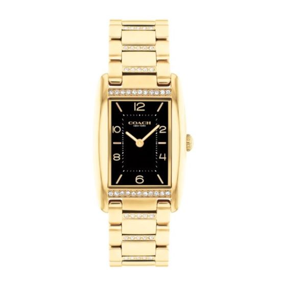 Ladies' Reese Rectangle Gold-Tone Stainless Steel Crystal Watch Black Dial