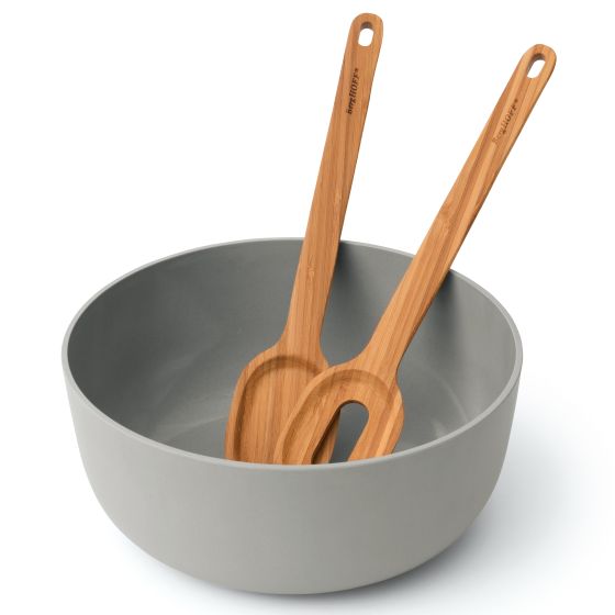 Leo 3ps Salad Bowl Set w/ Bamboo Servers, White