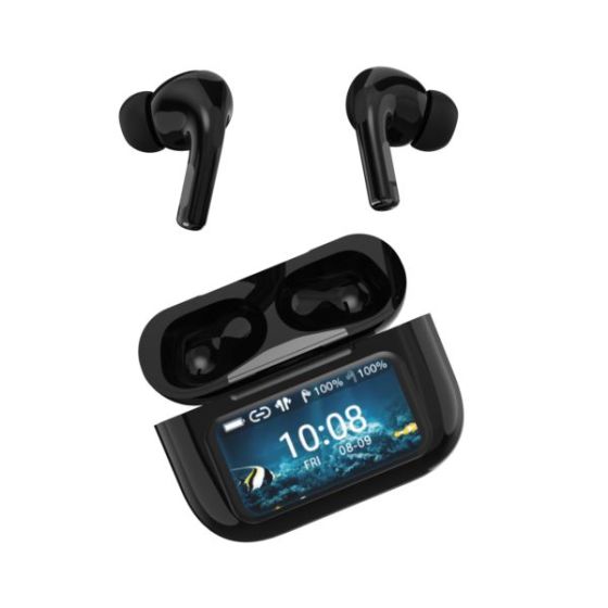 Noise Cancelling True Wireless Earbuds w/ Touch Screen Case Black