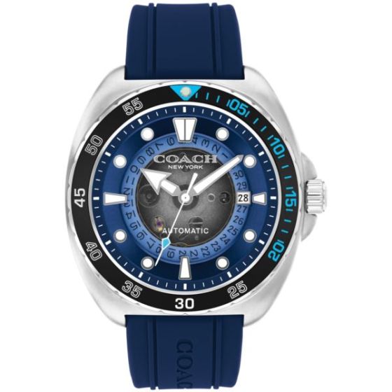 Men's Charter Automatic Blue Silicone Strap Watch Navy Dial