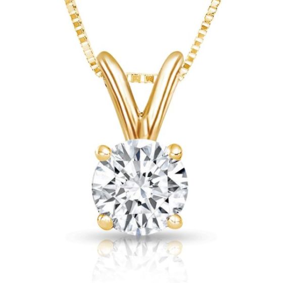 Bright White Round Lab Grown Diamond Prime Pendant with chain in 10K Yellow Gold 0.35ct, FG, SI2 I1