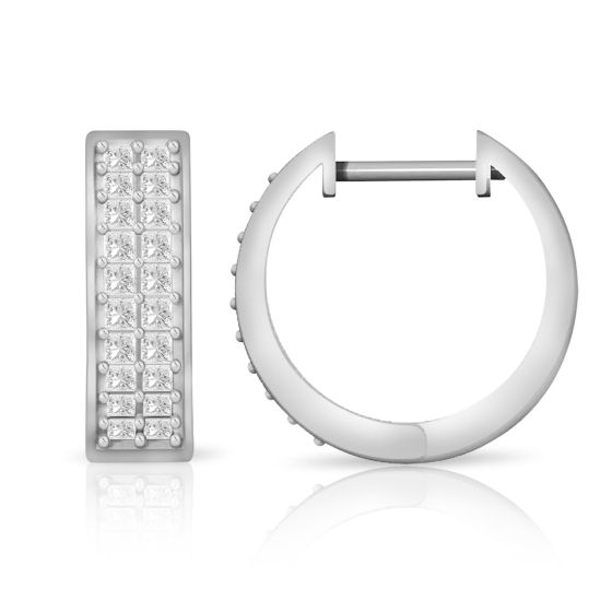 PARIKHS Princess cut Diamond Hoop Earring in 10K White Gold 0.30ct, Color-IJ, Clarity-I1 I2