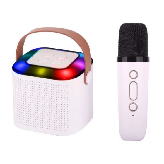 Mini Karaoke Bluetooth Speaker w/ Wireless Mic & Top RGB White
