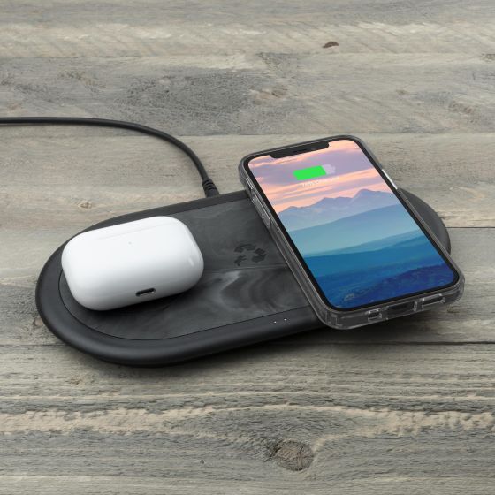 Nimble APOLLO Dual Wireless Pad and wall charger  made with Recycled Materials - Black