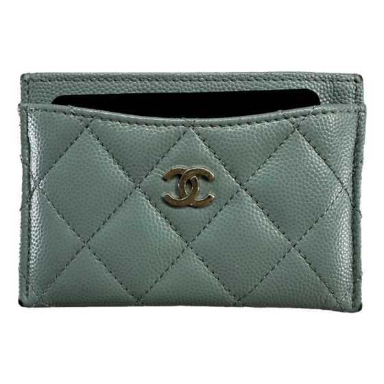 Chanel Timeless Caviar Leather Quilted Card Holder Teal Blue