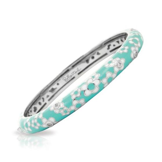 Belle Etoile Round Cubic Zirconia studded Blue Background Daisy Bangle - 925 SS-Medium size