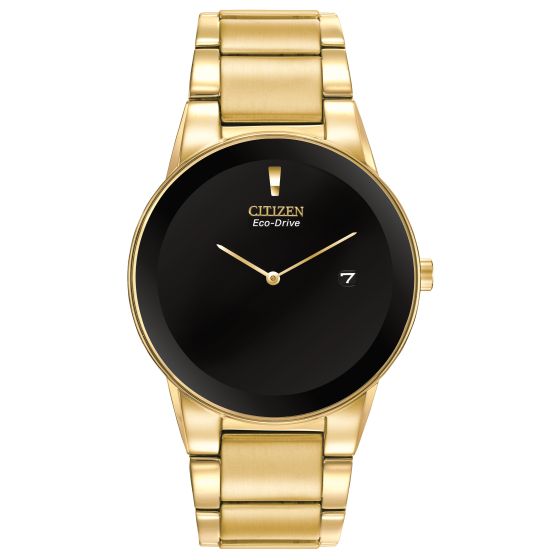 Men's Axiom Eco-Drive Watch, Gold-tone with Black Dial