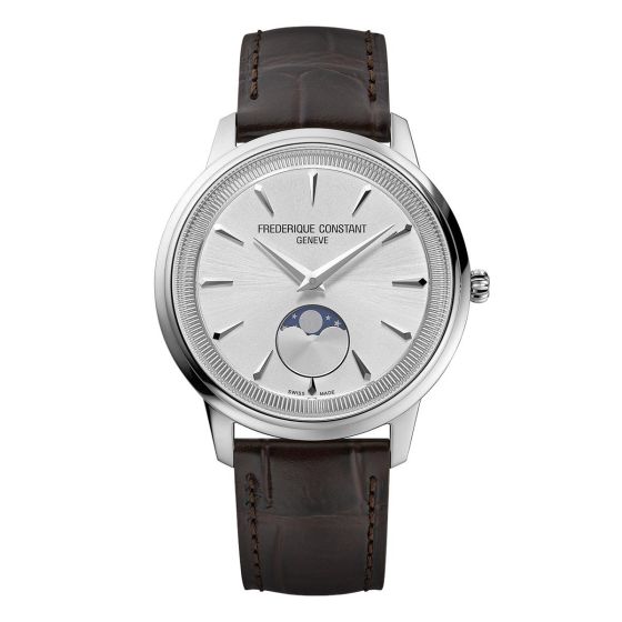 Men's Classic Moneta Moonphase Leather Strap watch, Silver-Tone dial