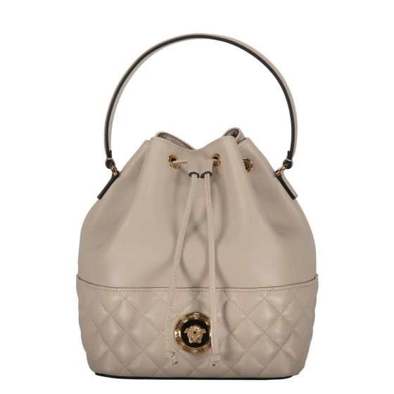 Mini Lamb Leather Bucket Bag with Gold Chain Strap