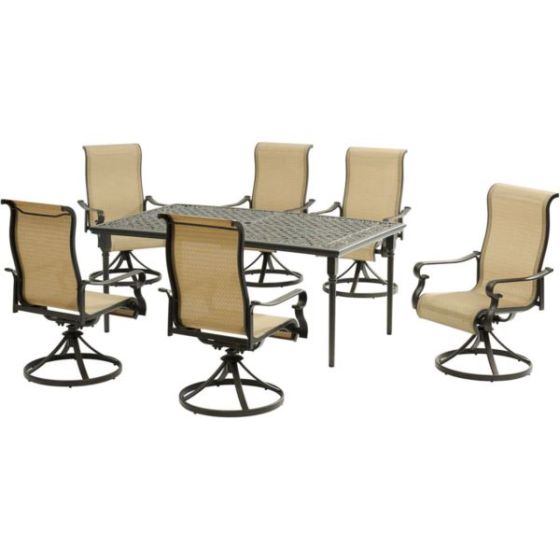 Brigantine 7-Piece Outdoor Patio Dining Set with a 40x70-In. Cast Top Aluminum Table and 6 Sling Swi