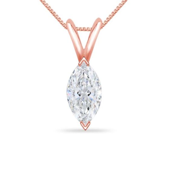 Bright White Pristine Marquise Lab Grown Diamond Pendant with chain in 14K Rose Gold 0.50ct, GH,VS