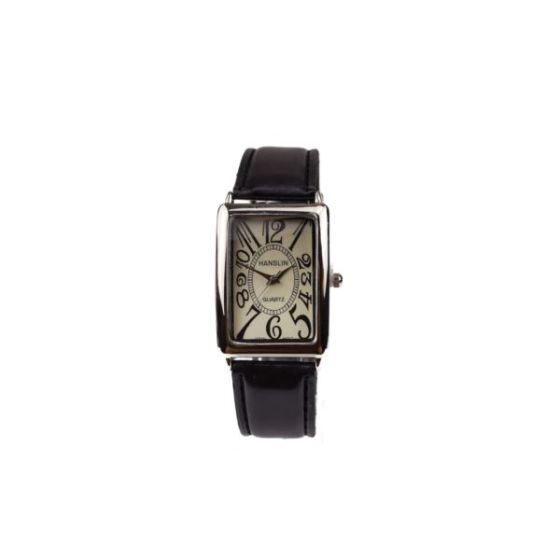 Ladies' Black Leather Tank Style Watch