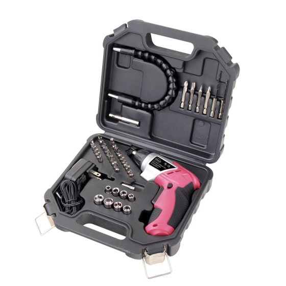 3.6V LI-Ion Rechargeable Screwdriver w/45pc Accy set Pink