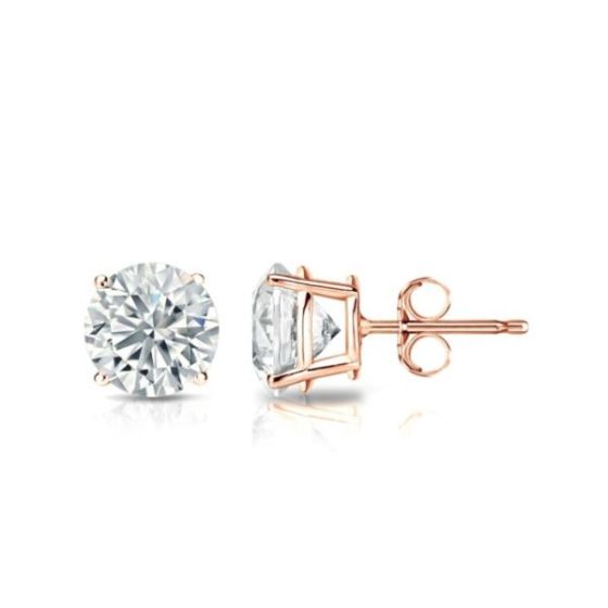 Bright White Round Lab Grown Diamond Stud in 14K Rose Gold 0.75ct, Color-FG, Clarity-VVS