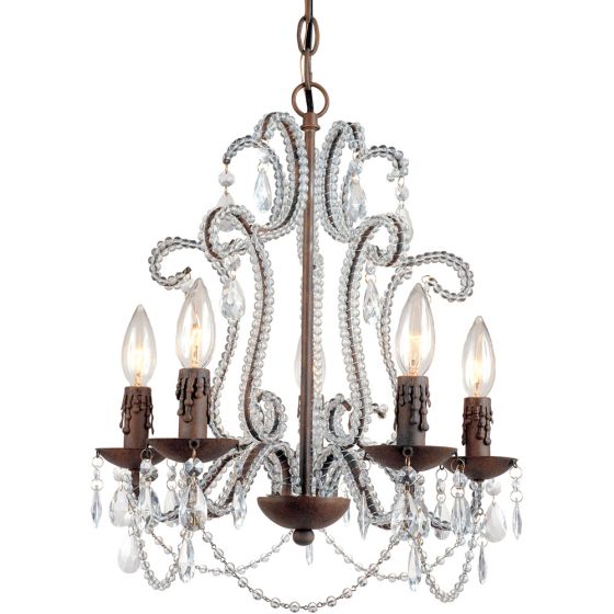Beloved 5-Light Mini Chandelier for Hardwire or Plug-In Swag Installation with Clear Glass Beads and