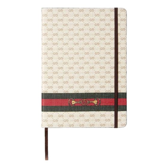 Large Gucci Notebook with Web and Horsebit in Ivory and Brown mini GG