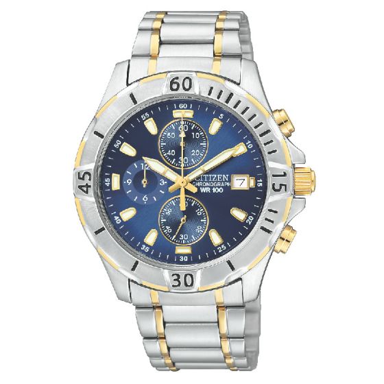 Men's Quartz Watch, Two-tone Stainless Steel with Blue Dial
