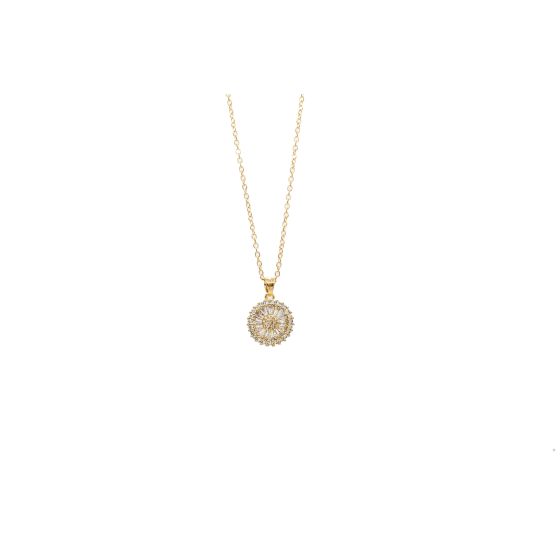 Sun Burst design CZ Gold Necklace