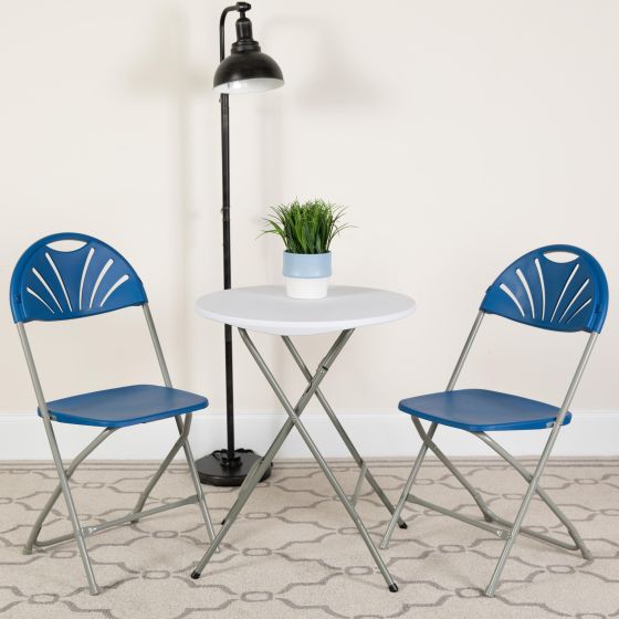 2PK 650 lb. Rated Blue Plastic Fan Back Folding Chair-Commercial & Event Chairs