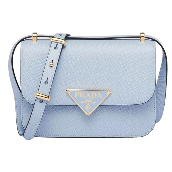 Prada Embleme Triangle Logo Saffiano Leather Crossbody Bag Celeste Blue
