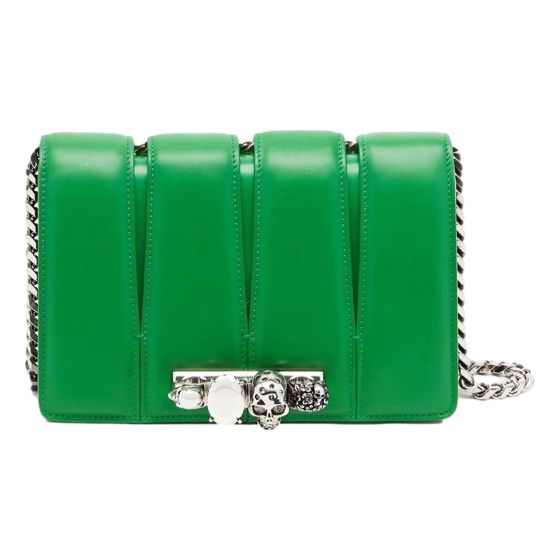 Alexander McQueen The Slash Skull Ring Clutch Bright Green Smooth Leather Silver Hardware