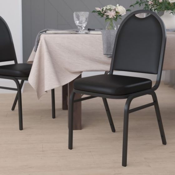 Commercial Dome Back Stacking Banquet Chair - Black Vinyl/Black Frame