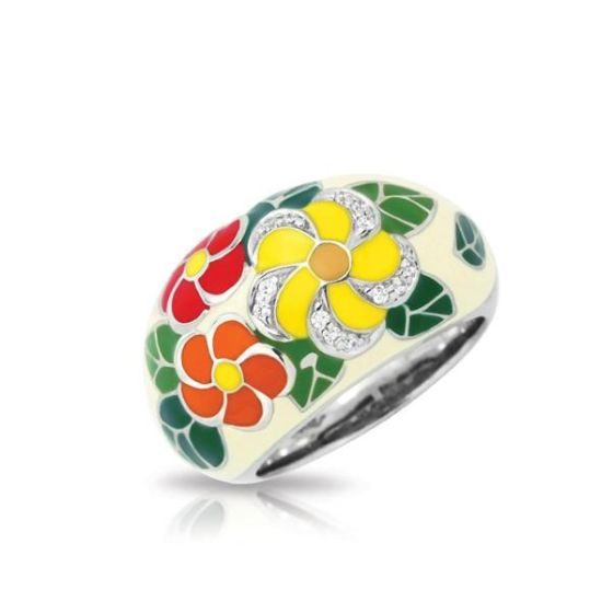 Belle Etoile Round Cubic Zirconia studded Beige Background Melia Size-7 Ring - 925 Sterling Silver