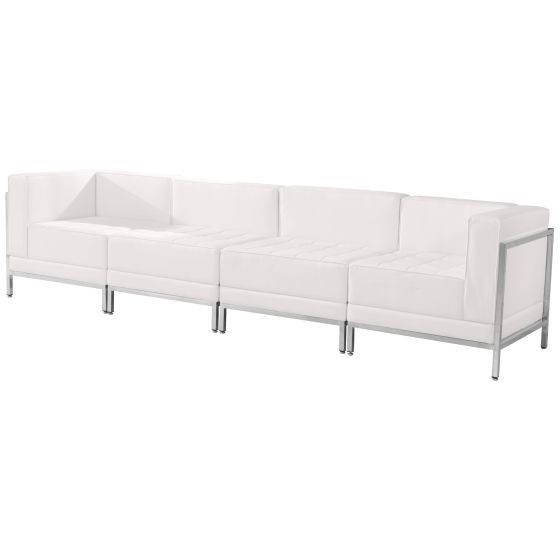 White LeatherSoft 4 Piece Modular Lounge Set with Taut Back and Seat