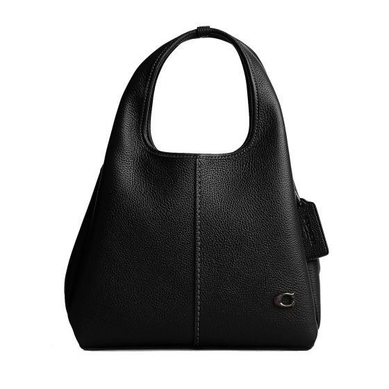 Polished Pebble Leather Lana Shoulder Bag 23 - Black/Pewter