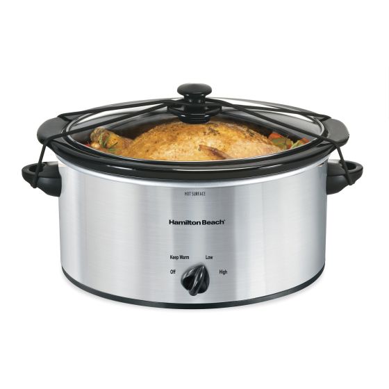 6qt Oval Slow Cooker w/ Lid Latch Strap Chrome