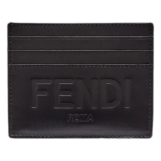 Fendi Roma Black Calfskin Leather Embossed Logo Card Case Wallet