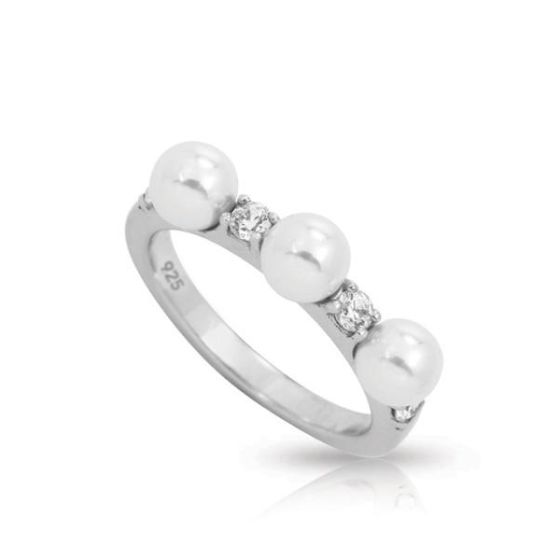 Belle Etoile Round Cubic Zirconia and White Pearl studded Selena Size-7 Ring - 925 Sterling Silver