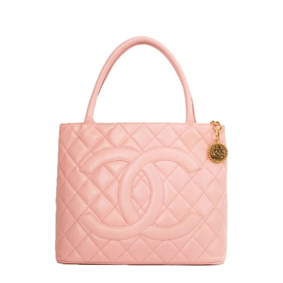 Chanel Vintage Pink Caviar Leather Quilted Medallion Tote Bag