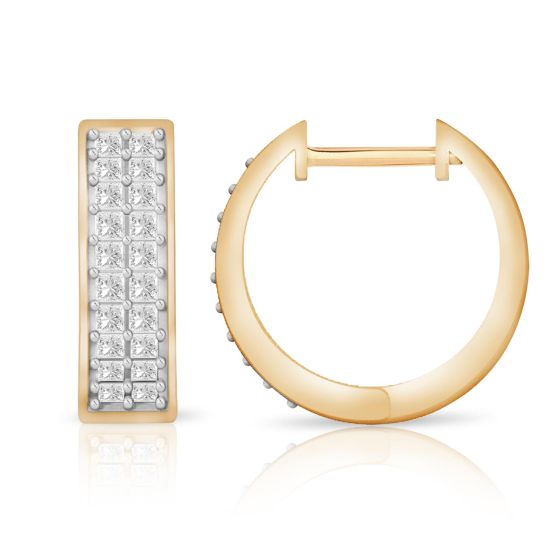 PARIKHS Princess cut Diamond Hoop Earring in 10K Yellow Gold 0.30ct, Color-IJ, Clarity-I1 I2