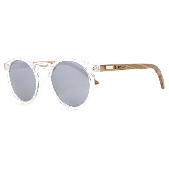 Timber Grey - Round Acetate Wooden Sunglasses Silver