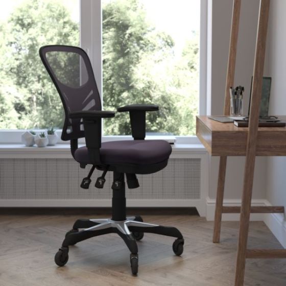 Mid-Back Ergonomic Multifunction Mesh Chair with Polyurethane Wheels-Black