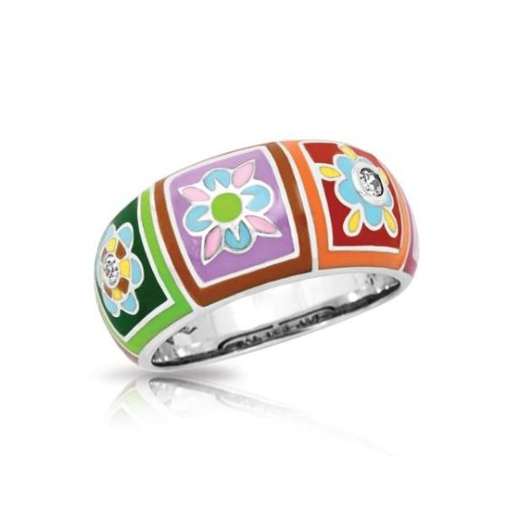 Belle Etoile Round Cubic Zirconia studded Multi color Bavaria Size-7 Ring - 925 Sterling Silver.