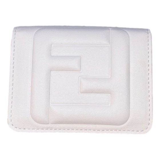 Fendi FF Cube Embossed Logo Bianco Ice White Leather Trifold