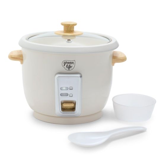 6 Cup Rice Cooker w/ Wood Handles Cream