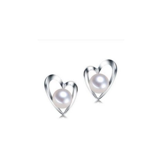 Sterling Silver Heart with Pearl  Earrings