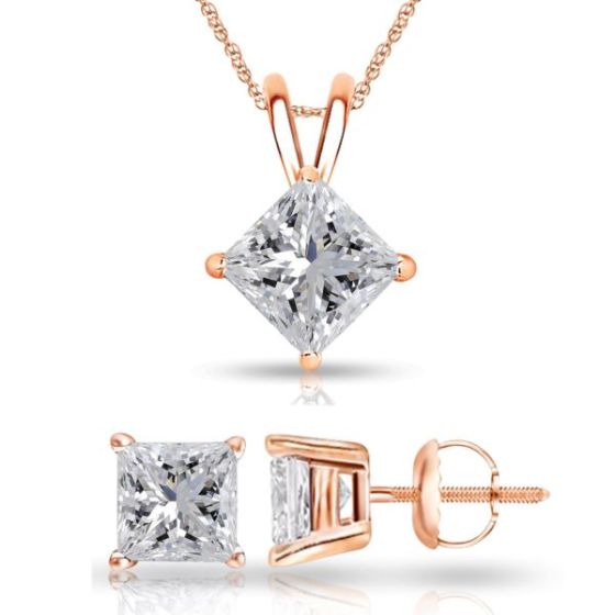 Bright White Pinnacle Princess cut Lab Grown Diamond Screwback Set in 14K Rose Gold 0.15ct, GH, VVS