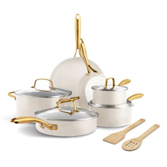 Studio Ceramic Nonstick 12pc Cookware Set Linen
