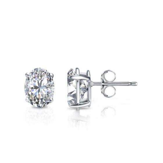 Bright White Pristine Oval Lab Grown Diamond Stud in 14K White Gold 0.75ct, Color-GH,Clarity-VS